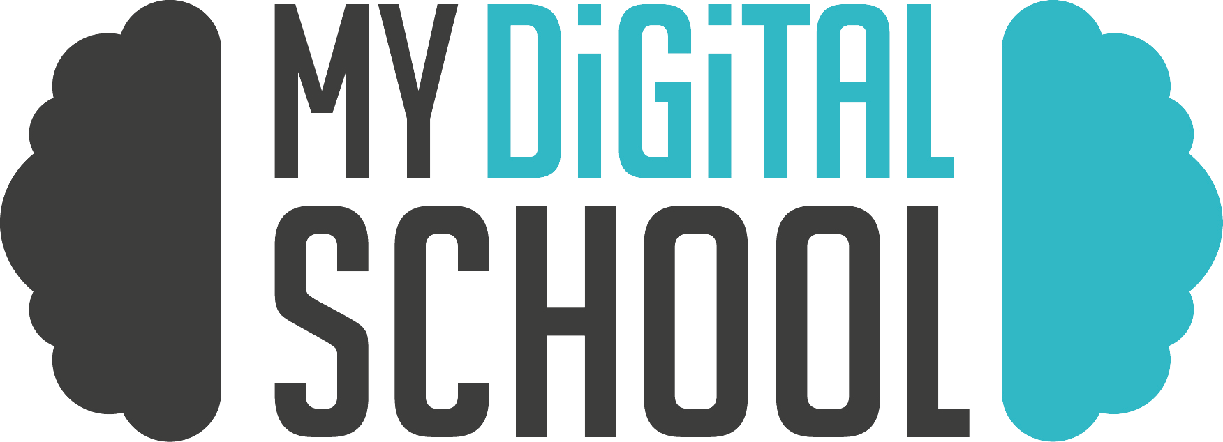 logo typographique ecrit MY DIGITAL SCHOOL avec des nuages - formation communication annecy